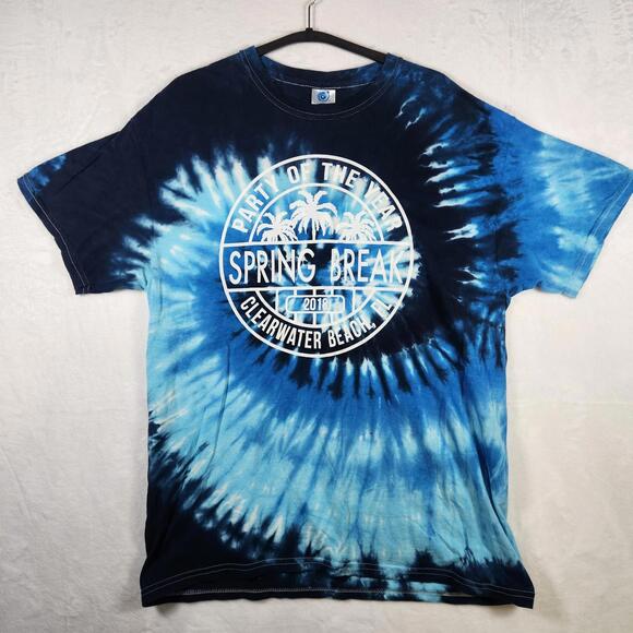 Clearwater Beach Spring Break 2018 Blue Tie Dye‎ Tshirt Size Large - Picture 1 of 9